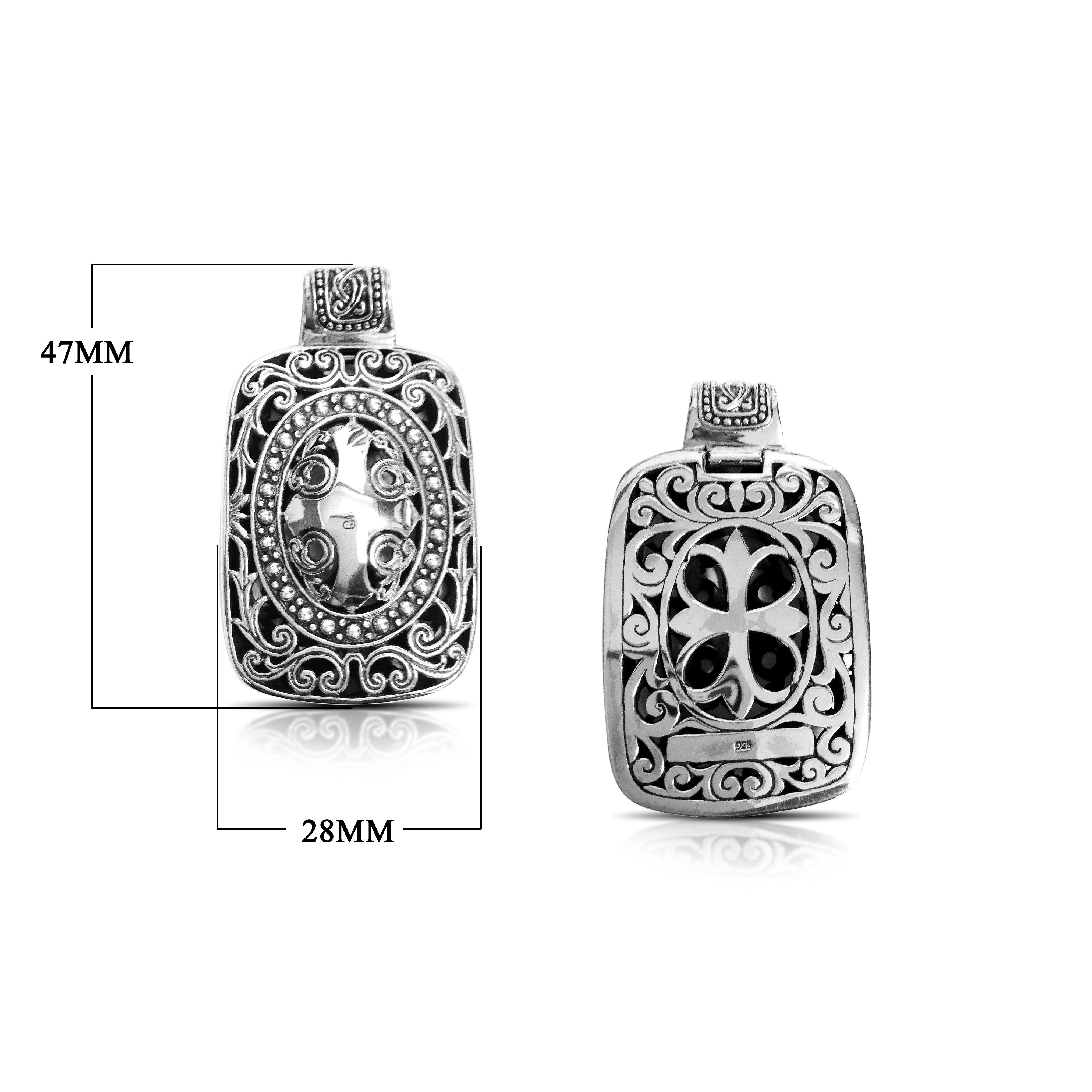 Handcrafted sterling silver Bali pendant with cross and floral motifs – artisan unisex jewelry