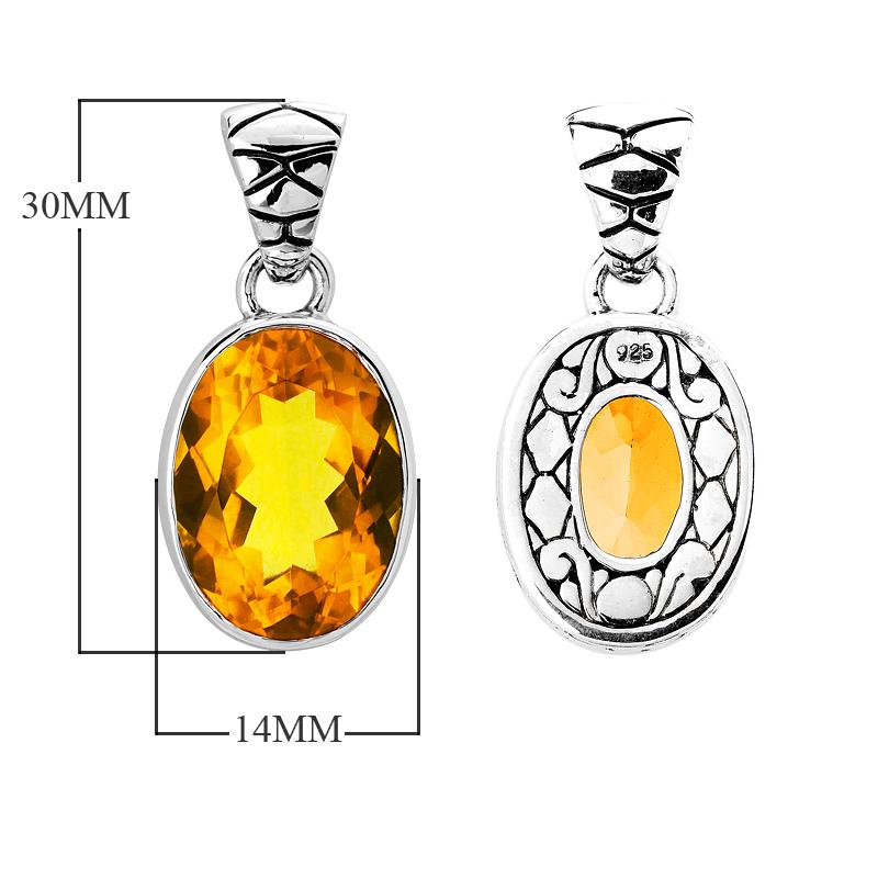 Handmade sterling silver pendant with oval-cut Citrine Quartz and artisan scroll back, Bali Quartz jewelry.