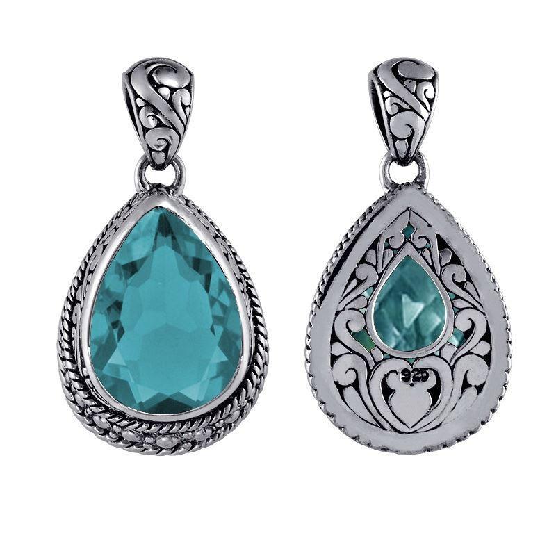 Elegant sterling silver teardrop pendant with blue topaz quartz for women’s jewelry