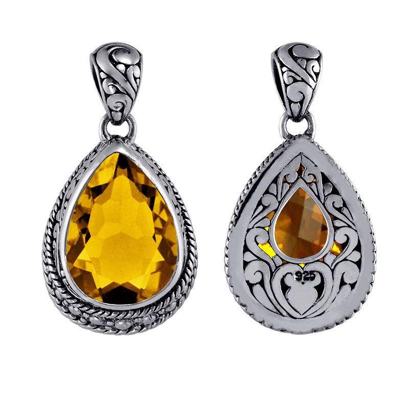 Elegant sterling silver teardrop pendant with citrine quartz for women’s jewelry