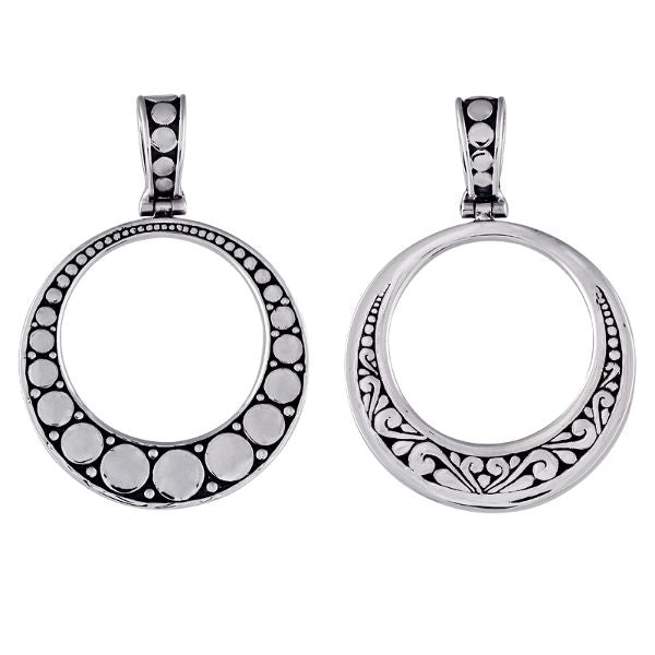 Elegant sterling silver round pendant with dotted and scroll design for women’s jewelry