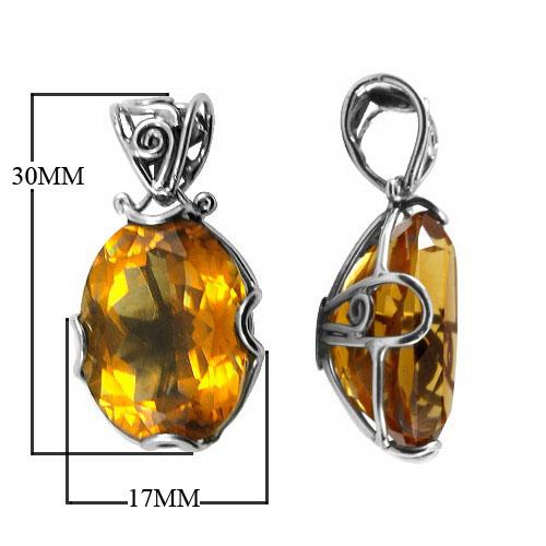 Handmade sterling silver oval pendant with faceted Citrine Quartz, artisan crafted in Bali