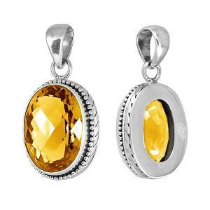 Retail handmade sterling silver citrine quartz pendant necklace with faceted oval stone, Bali artisan jewelry