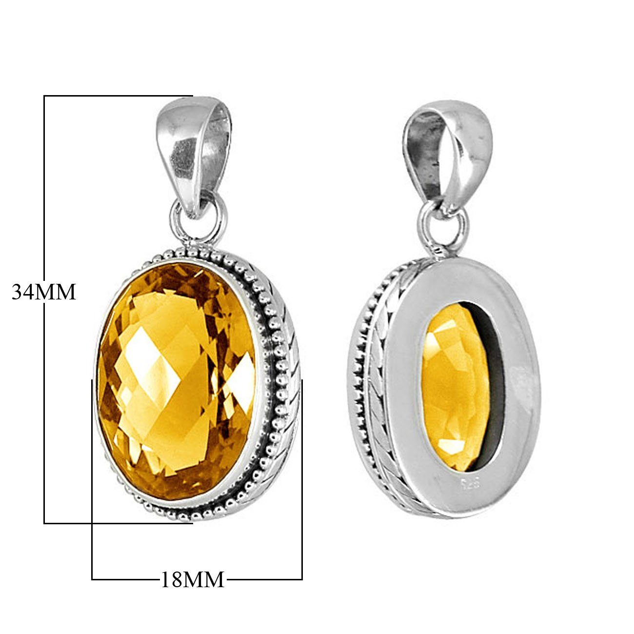 Retail handmade sterling silver citrine quartz pendant necklace with faceted oval stone, Bali artisan jewelry