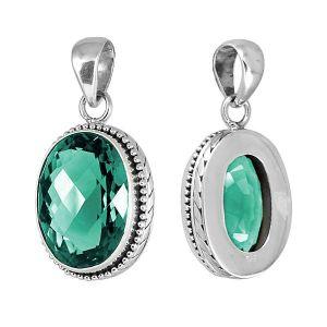 Elegant sterling silver pendant with faceted green quartz oval, handcrafted in Bali