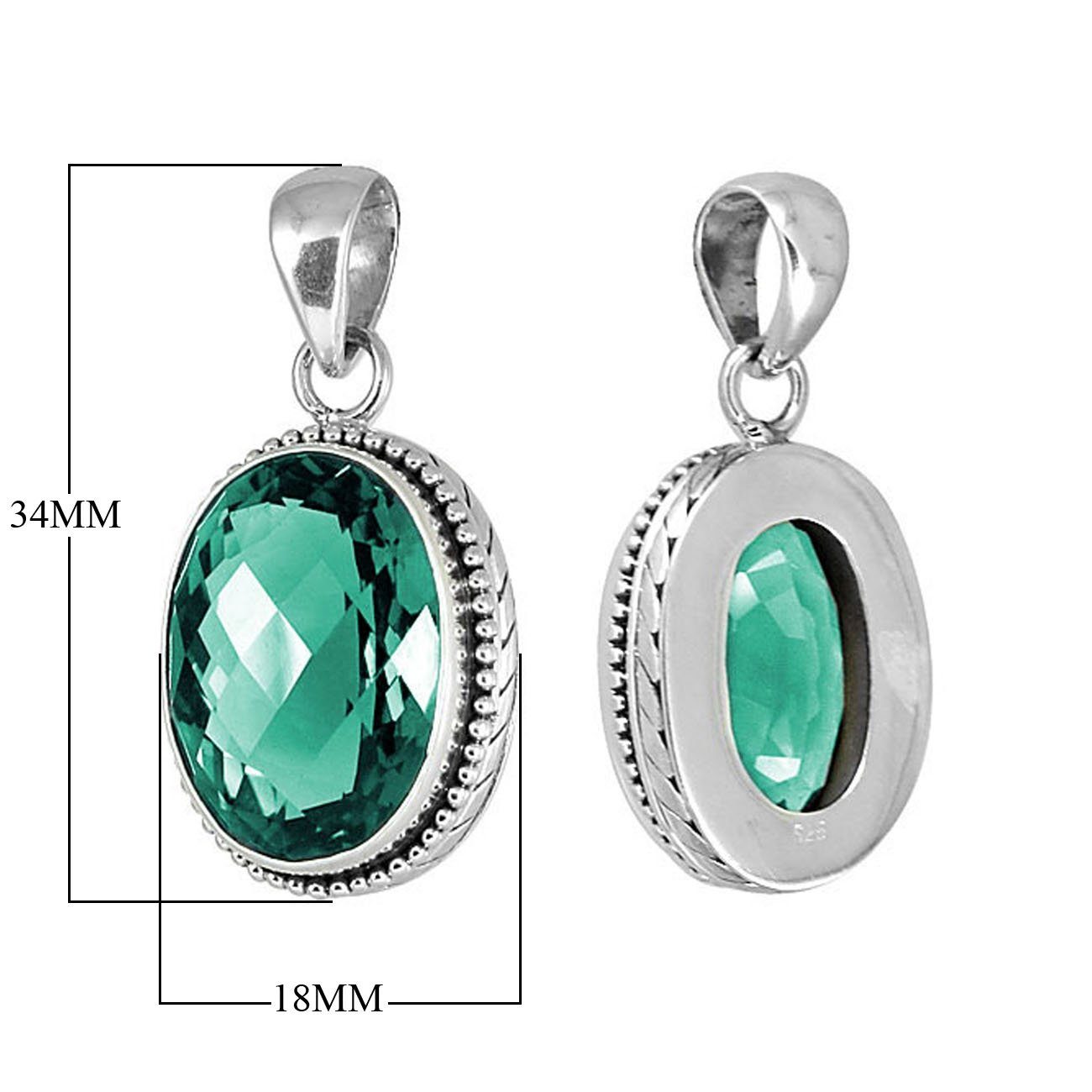 Elegant sterling silver pendant with faceted green quartz oval, handcrafted in Bali