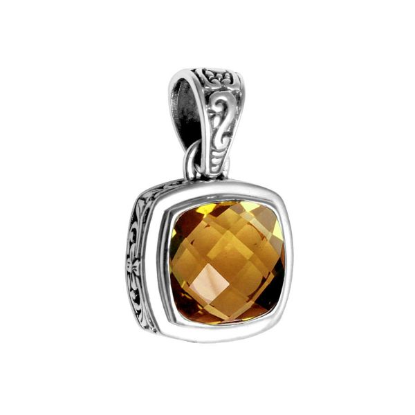Retail Citrine Quartz sterling silver pendant with cushion cut and Balinese handcrafted design.