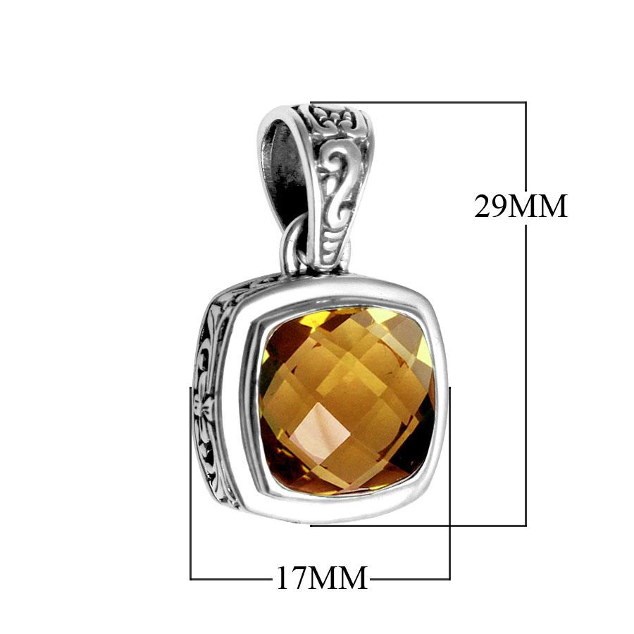 Retail Citrine Quartz sterling silver pendant with cushion cut and Balinese handcrafted design.