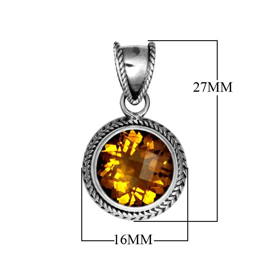 Retail Citrine Quartz sterling silver round pendant with twisted rope bezel, handcrafted in Bali.