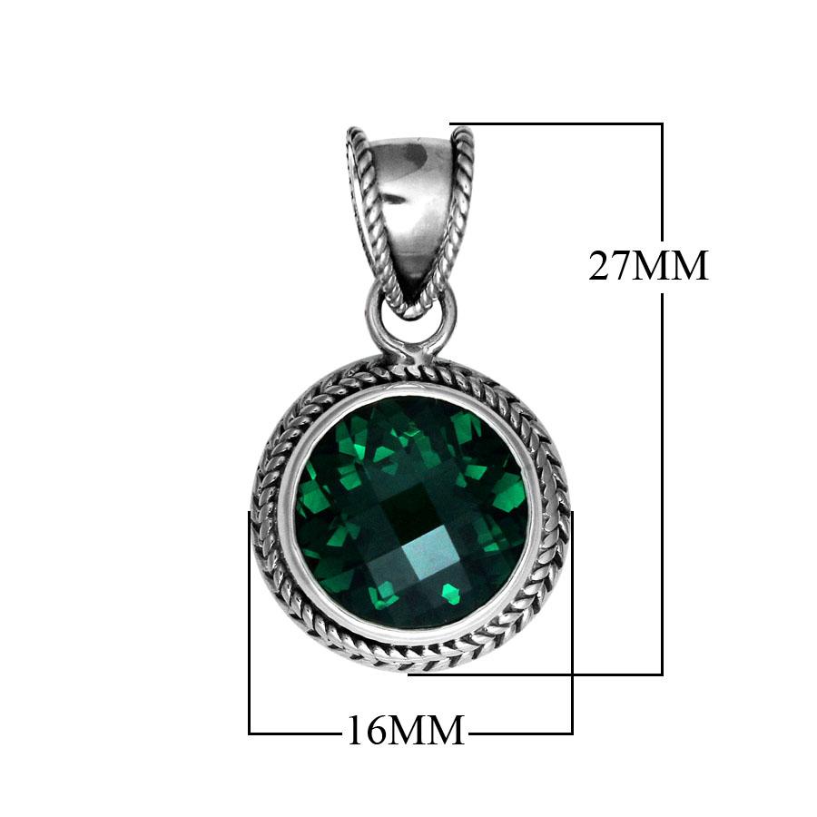 Handmade Bali Sterling Silver Pendant with Green Quartz in round bezel setting