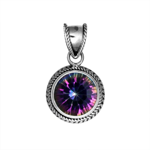 Handmade Sterling Silver Mystic Topaz Quartz Pendant with rainbow effect from Bali