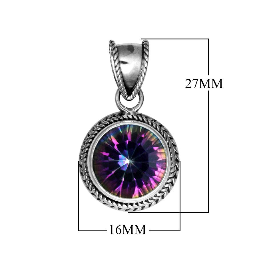 Handmade Sterling Silver Mystic Topaz Quartz Pendant with rainbow effect from Bali