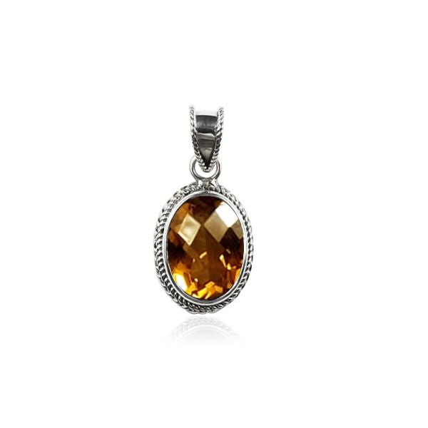 Handmade Bali Citrine Quartz Pendant – Sterling Silver Oval Charm