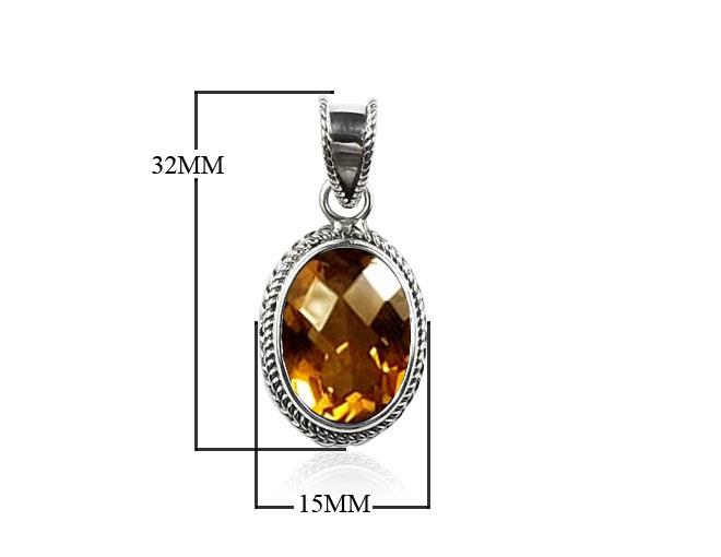 Handmade Bali Citrine Quartz Pendant – Sterling Silver Oval Charm