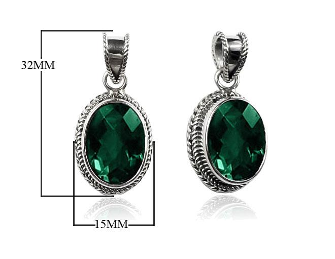 Handmade Sterling Silver Green Quartz Oval Pendant with rope border from Bali