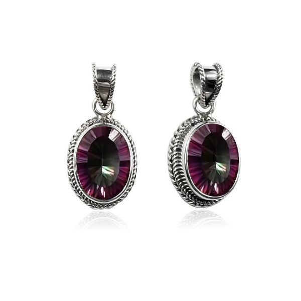 Handmade Sterling Silver Mystic Topaz Quartz Oval Pendant with rainbow hues from Bali