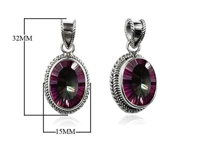 Handmade Sterling Silver Mystic Topaz Quartz Oval Pendant with rainbow hues from Bali