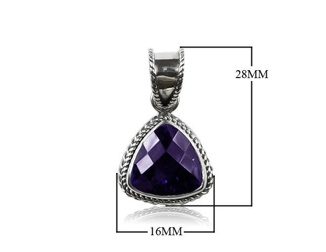 Handmade Sterling Silver Amethyst Quartz Trillion Pendant with rope border from Bali