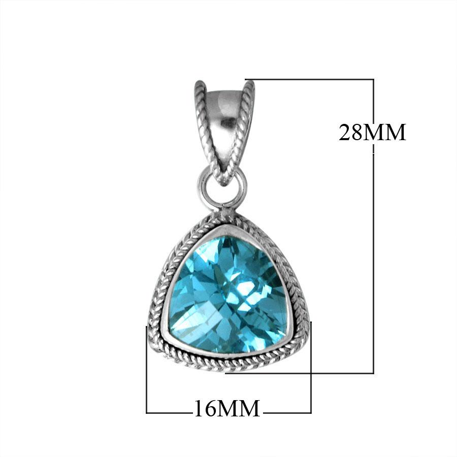 Handmade Sterling Silver Blue Topaz Quartz Trillion Pendant with rope border from Bali