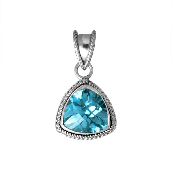 Handmade Sterling Silver Blue Topaz Quartz Trillion Pendant with rope border from Bali
