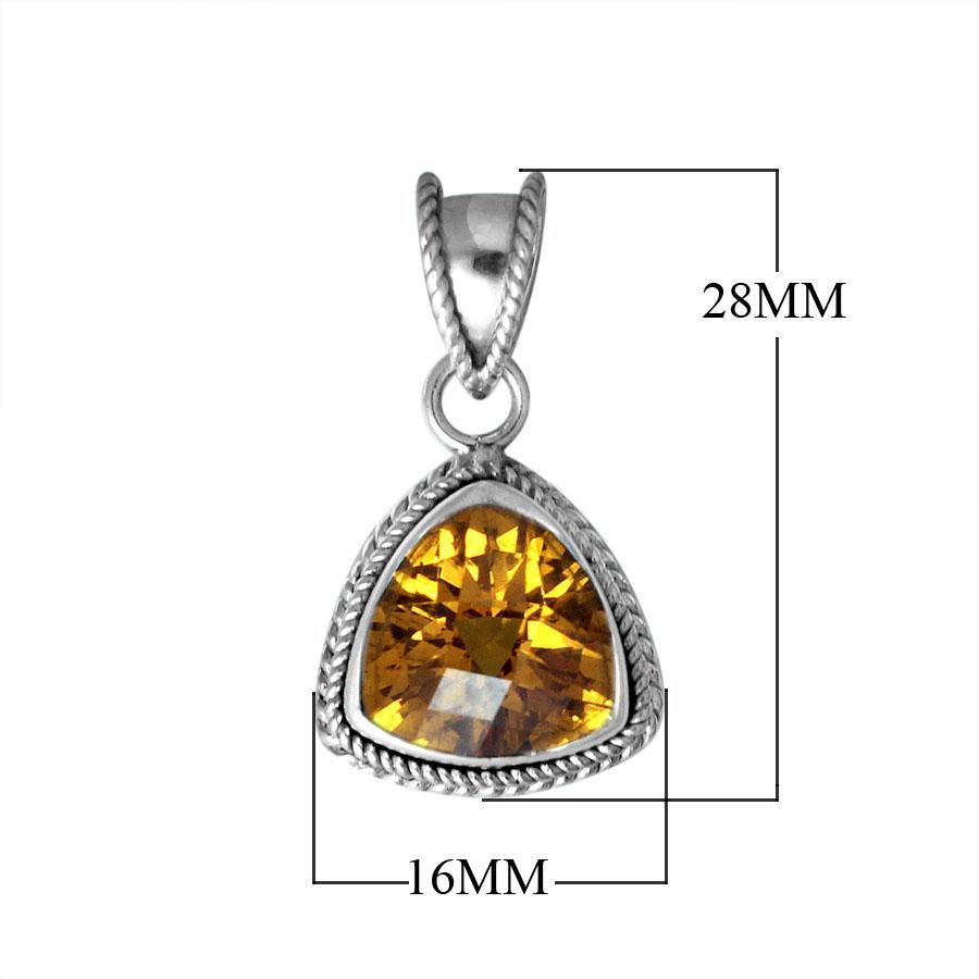 Handmade Sterling Silver Citrine Quartz Trillion Pendant with rope border from Bali