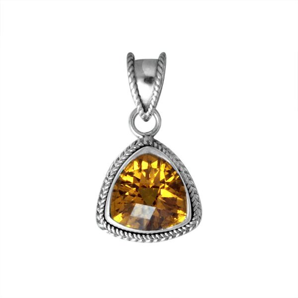 Handmade Sterling Silver Citrine Quartz Trillion Pendant with rope border from Bali
