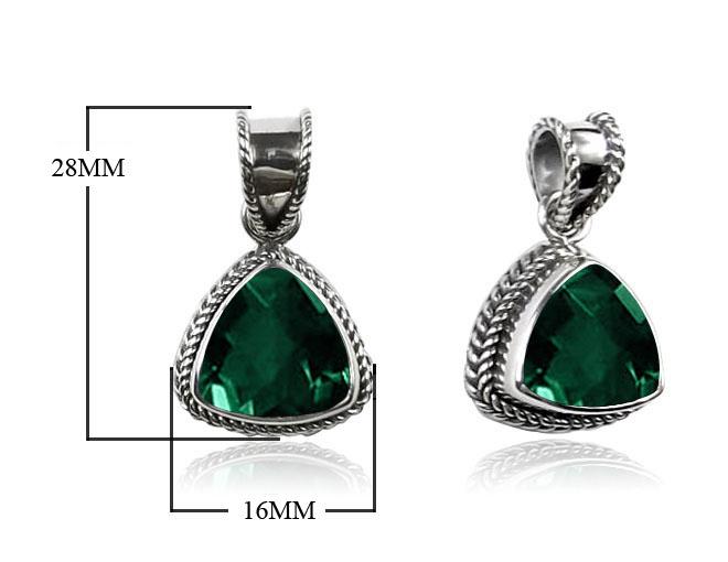 Handmade Sterling Silver Green Quartz Trillion Pendant with rope bezel from Bali