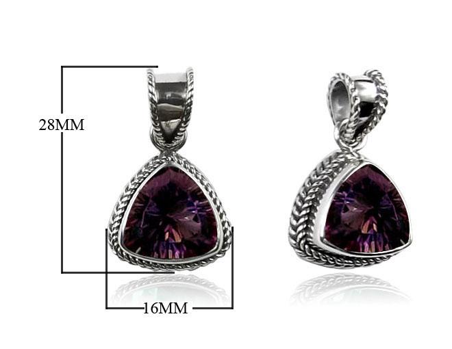 Handmade Sterling Silver Mystic Topaz Quartz Trillion Pendant with rainbow hues from Bali