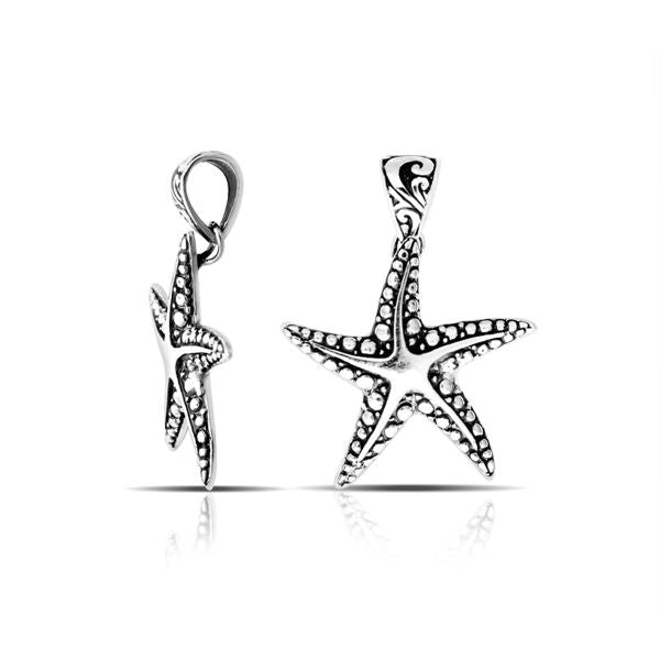 Handmade sterling silver starfish pendant with oxidized dotted detailing, artisan crafted in Bali.