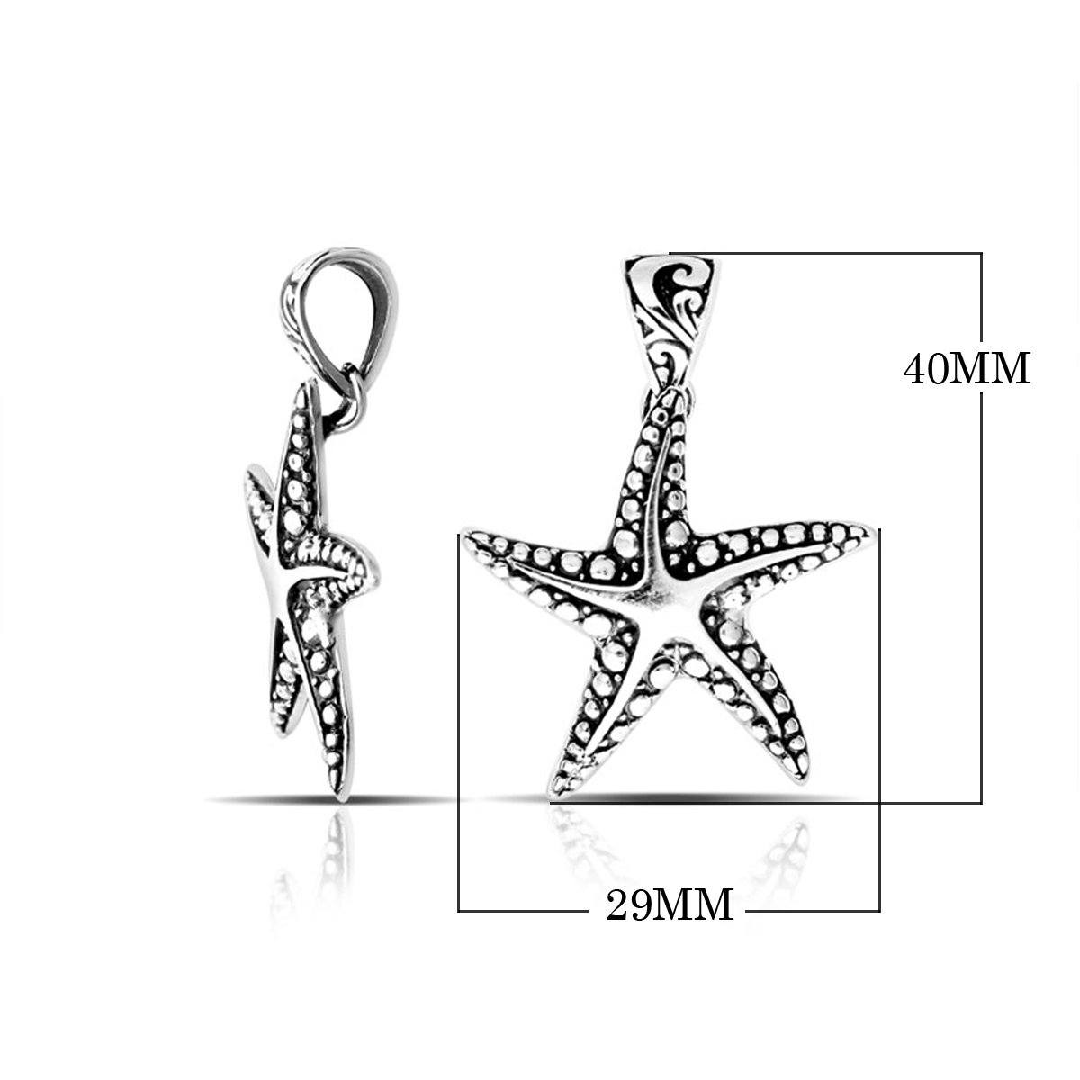 Handmade sterling silver starfish pendant with oxidized dotted detailing, artisan crafted in Bali.