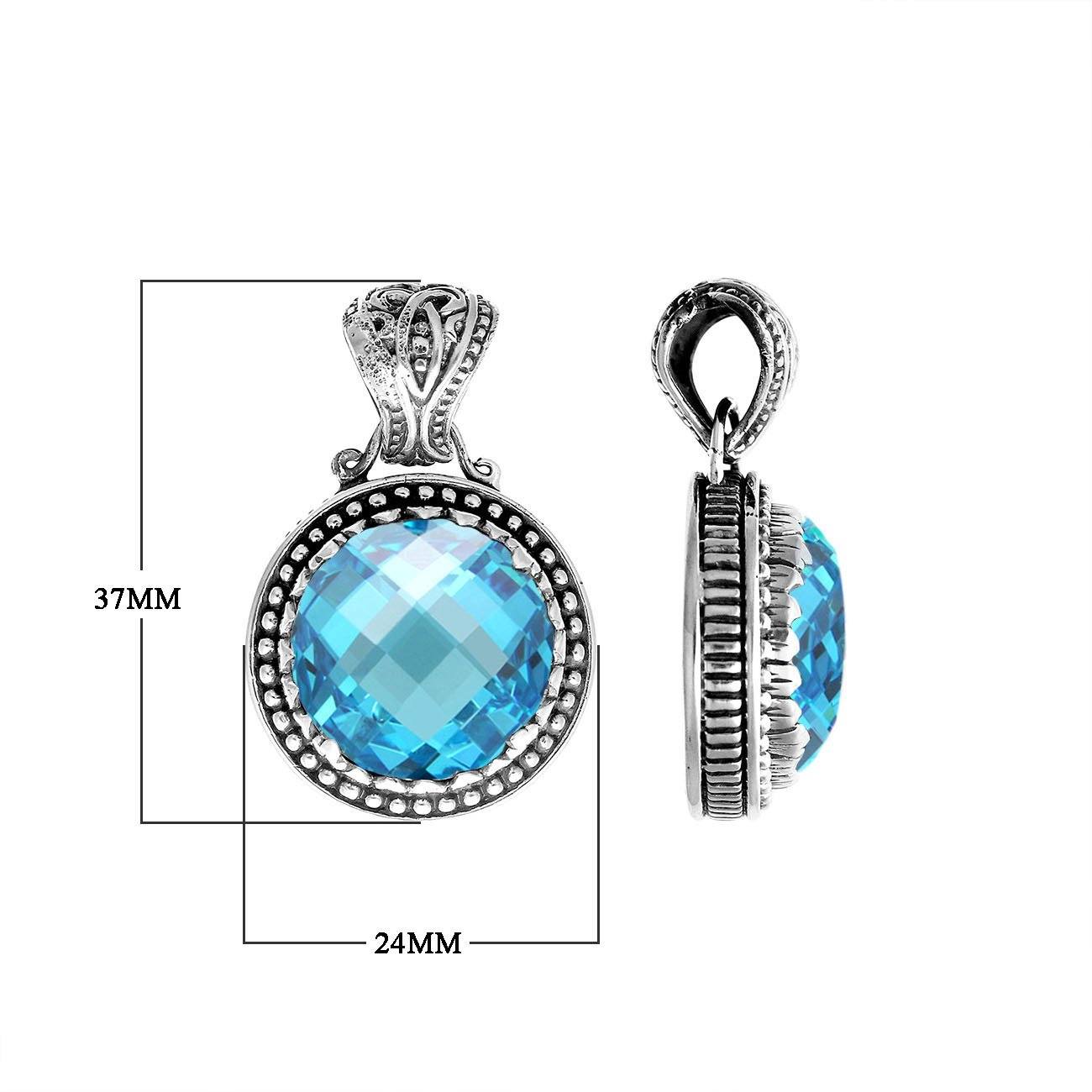 Handmade Blue Topaz Quartz pendant in sterling silver with Balinese artistry, elegant jewelry design.