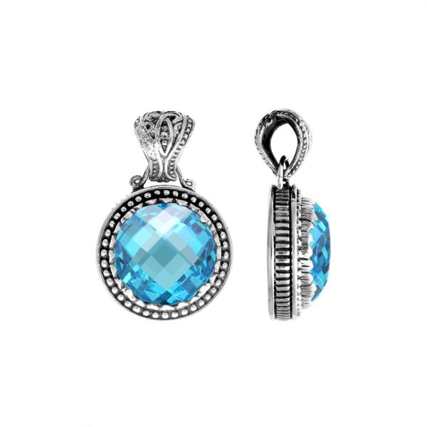 Handmade Blue Topaz Quartz pendant in sterling silver with Balinese artistry, elegant jewelry design.