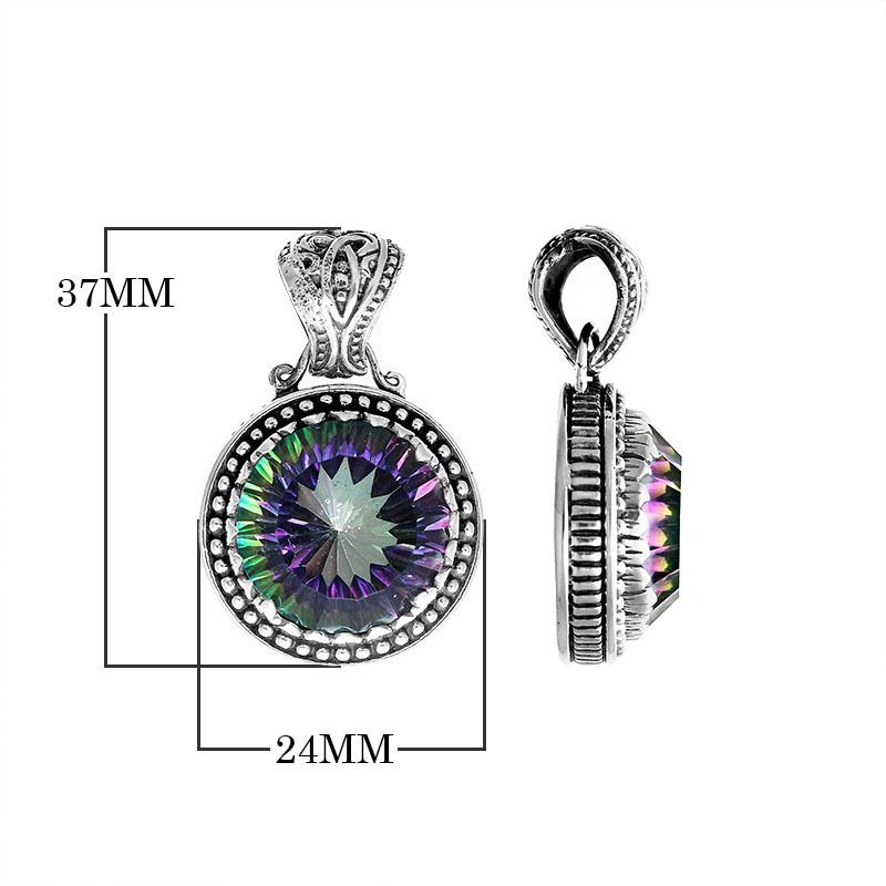 Handmade Mystic Topaz Quartz pendant in sterling silver with rainbow shine and Balinese artistry.