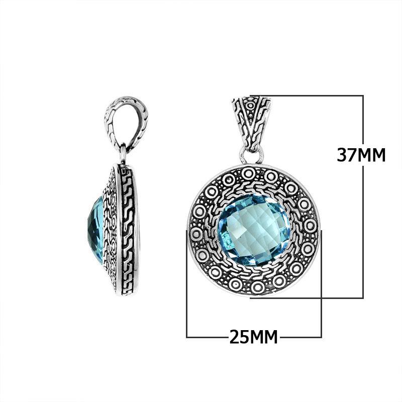 Blue Topaz Quartz Sterling Silver Pendant handcrafted in Bali with artisan design
