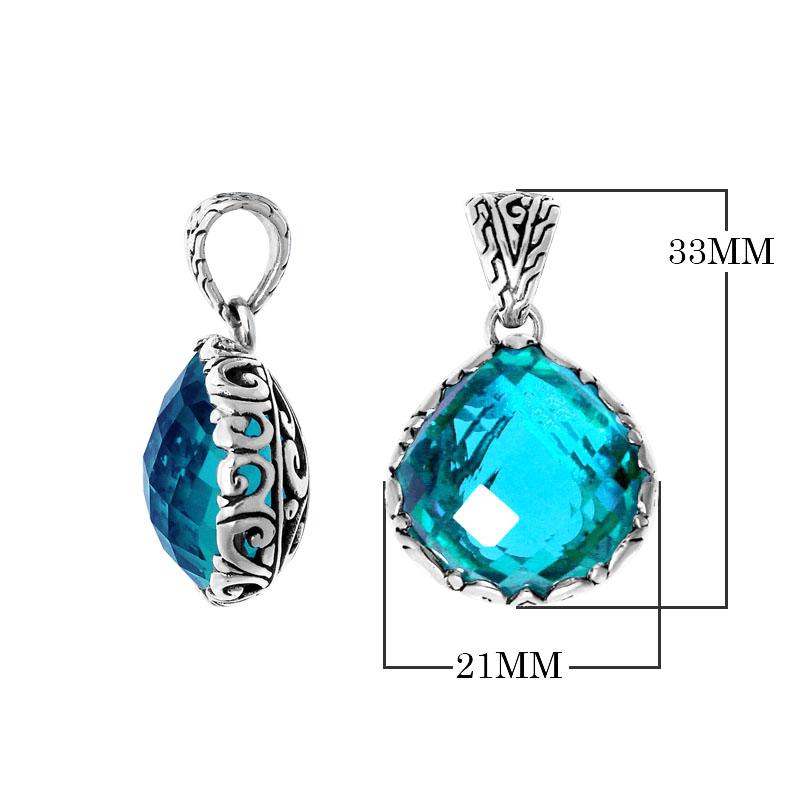 Blue Topaz Quartz Sterling Silver Pendant handcrafted in Bali with artisan Balinese design