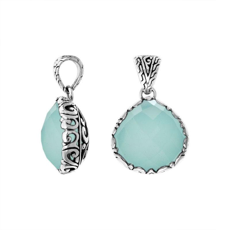 Green Chalcedony Quartz Sterling Silver Pendant handcrafted in Bali with artisan Balinese design