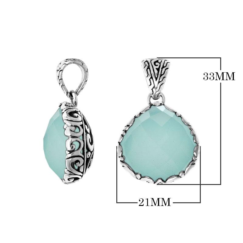 Green Chalcedony Quartz Sterling Silver Pendant handcrafted in Bali with artisan Balinese design