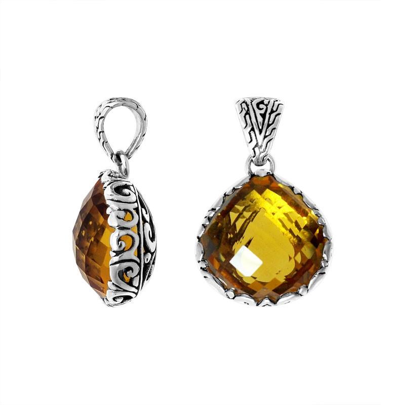 Retail Citrine Quartz sterling silver pendant handmade in Bali with artisan silver detailing.