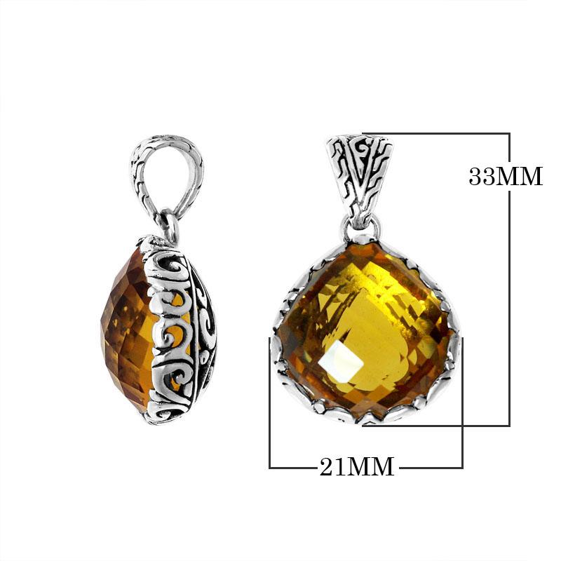 Retail Citrine Quartz sterling silver pendant handmade in Bali with artisan silver detailing.