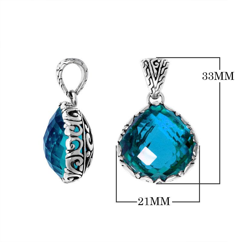 Retail London Blue Topaz Quartz sterling silver pendant handmade in Bali with artisan silverwork.