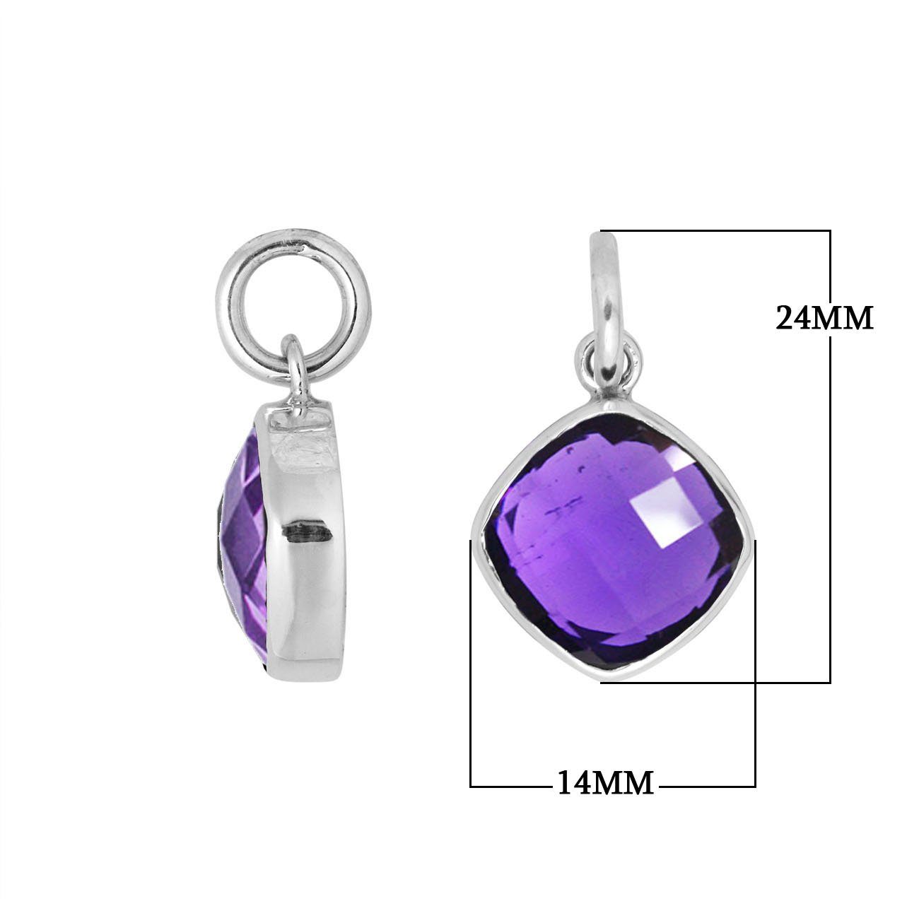Sterling silver cushion pendant with Amethyst Quartz.
