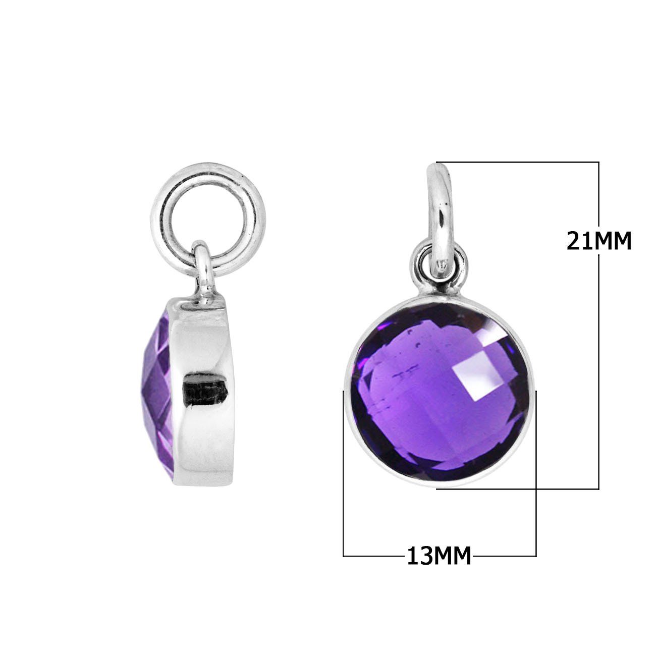 Sterling silver round-cut pendant with polished Amethyst Quartz stone