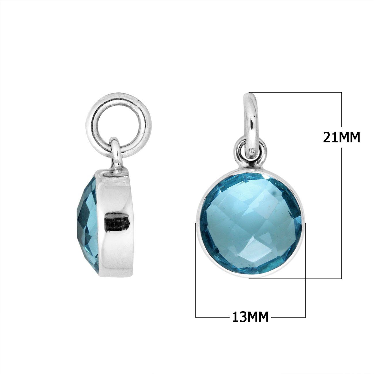 Sterling silver round-cut pendant with polished Blue Topaz Quartz stone