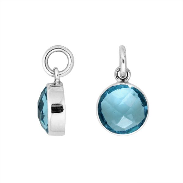 Sterling silver round-cut pendant with polished Blue Topaz Quartz stone
