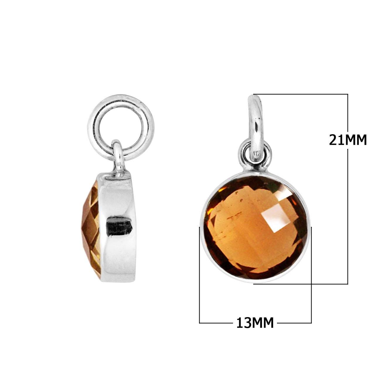 Sterling silver round-cut pendant with polished golden Citrine Quartz stone