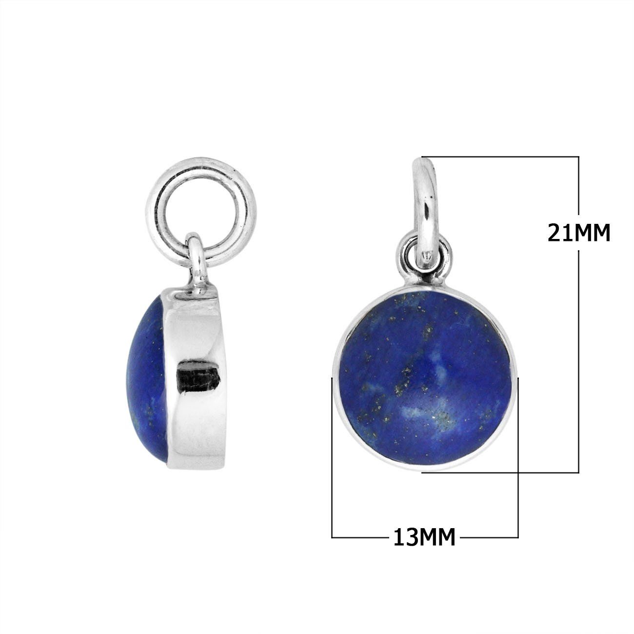 Sterling silver round-cut pendant with polished Lapis stone in deep blue