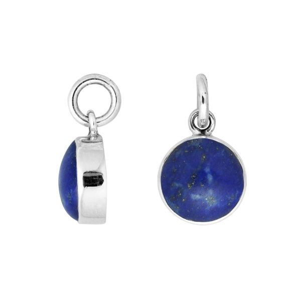Sterling silver round-cut pendant with polished Lapis stone in deep blue