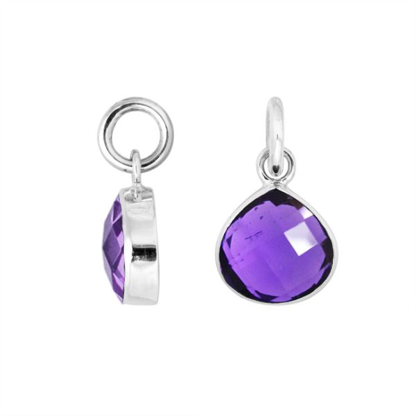 Sterling silver teardrop pendant with polished Amethyst Quartz stone
