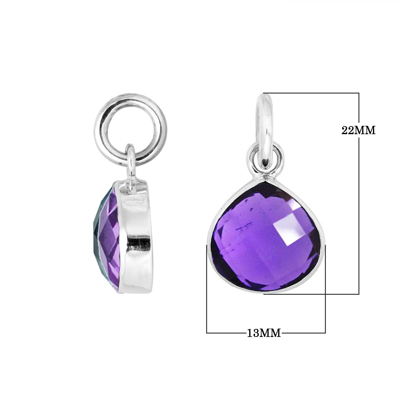 Sterling silver teardrop pendant with polished Amethyst Quartz stone