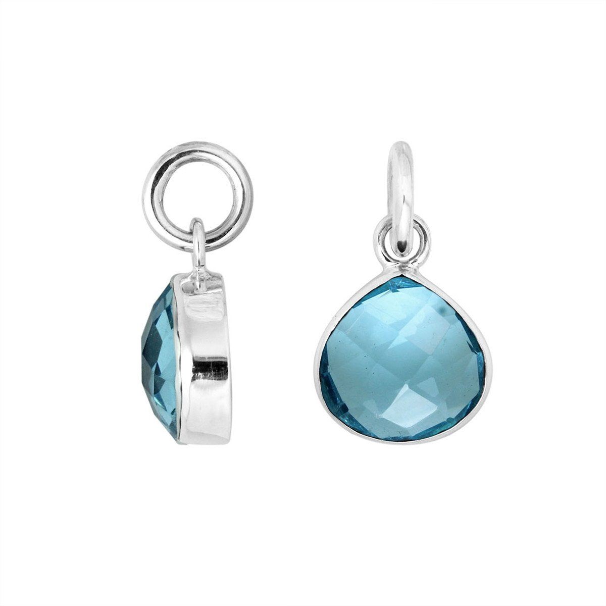 Sterling silver teardrop pendant with polished Blue Topaz Quartz stone